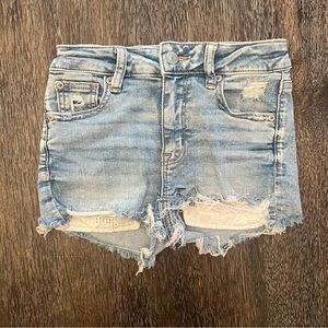 American Eagle High-Rise Shortie Distressed Light Wash Jean Shorts Size 000